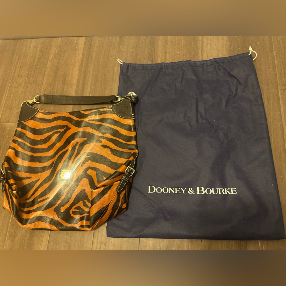 Dooney & Bourke Tiger Print Tote Purse Brown Black Bag Vintage RARE Shoulder - Picture 7 of 7